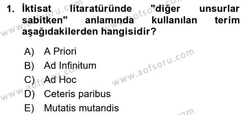 Sağlık Ekonomisi Dersi 2023 - 2024 Yılı Yaz Okulu Sınavı 1. Soru