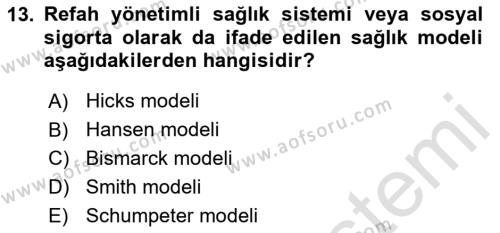 Sağlık Ekonomisi Dersi 2023 - 2024 Yılı Yaz Okulu Sınavı 13. Soru