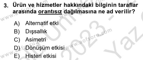 Sağlık Ekonomisi Dersi 2023 - 2024 Yılı Yaz Okulu Sınavı 3. Soru