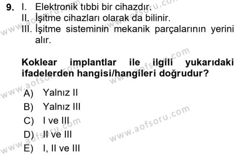 Genel Tıbbi Ürün Ve Tıbbi Cihaz Bilgisi Dersi 2022 - 2023 Yılı Yaz Okulu Sınavı 9. Soru