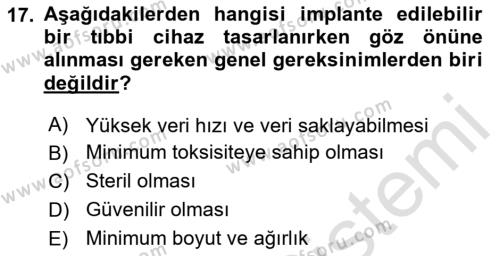 Genel Tıbbi Ürün Ve Tıbbi Cihaz Bilgisi Dersi 2023 - 2024 Yılı (Vize) Ara Sınavı 17. Soru