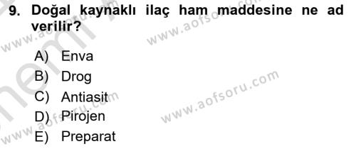 Genel Tıbbi Ürün Ve Tıbbi Cihaz Bilgisi Dersi 2023 - 2024 Yılı (Vize) Ara Sınavı 9. Soru