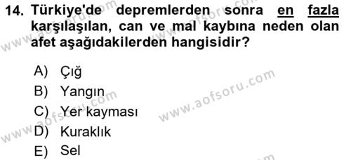 Sağlık Kurumlarında Afet Ve Kriz Yönetimi Dersi 2022 - 2023 Yılı Yaz Okulu Sınavı 14. Soru