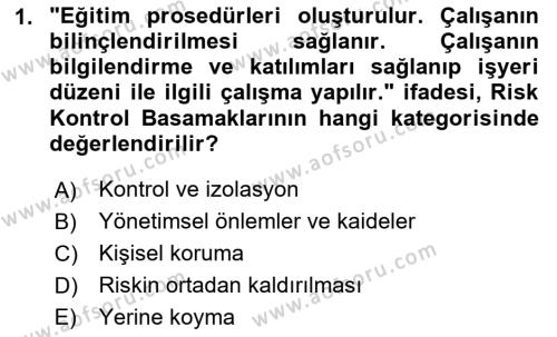 Sağlık Kurumlarında Afet Ve Kriz Yönetimi Dersi 2023 - 2024 Yılı Yaz Okulu Sınavı 1. Soru