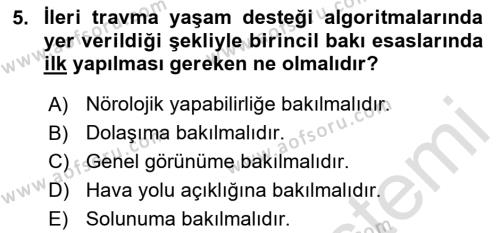 Sağlık Kurumlarında Afet Ve Kriz Yönetimi Dersi 2023 - 2024 Yılı Yaz Okulu Sınavı 5. Soru