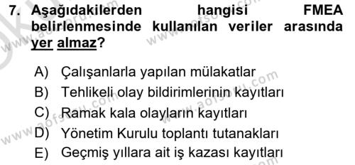 Sağlık Kurumlarında Afet Ve Kriz Yönetimi Dersi 2023 - 2024 Yılı Yaz Okulu Sınavı 7. Soru