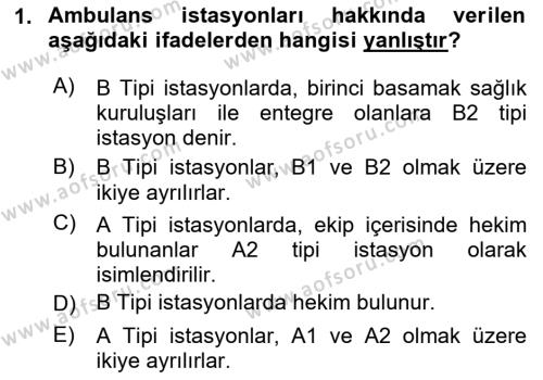 Sağlık Kurumlarında Afet Ve Kriz Yönetimi Dersi 2024 - 2025 Yılı (Vize) Ara Sınavı 1. Soru