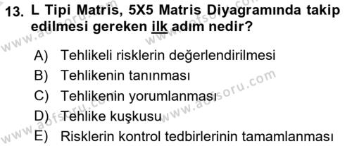 Sağlık Kurumlarında Afet Ve Kriz Yönetimi Dersi 2024 - 2025 Yılı (Vize) Ara Sınavı 13. Soru