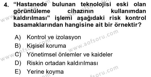 Sağlık Kurumlarında Afet Ve Kriz Yönetimi Dersi 2024 - 2025 Yılı (Vize) Ara Sınavı 4. Soru