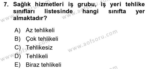 Sağlık Kurumlarında Afet Ve Kriz Yönetimi Dersi 2024 - 2025 Yılı (Vize) Ara Sınavı 7. Soru