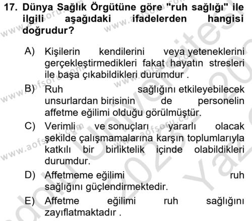 Sağlık Bilimlerinde Ve Yönetiminde Etik Dersi 2023 - 2024 Yılı Yaz Okulu Sınavı 17. Soru