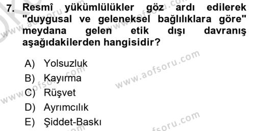 Sağlık Bilimlerinde Ve Yönetiminde Etik Dersi 2023 - 2024 Yılı Yaz Okulu Sınavı 7. Soru