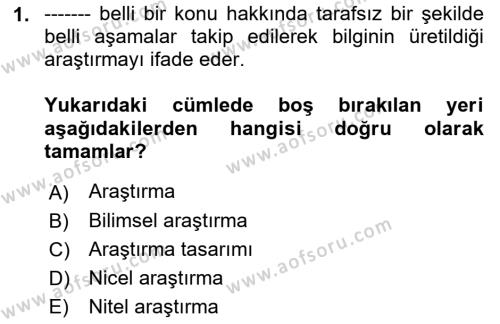 Sağlık Hizmetlerinde Araştırma Ve Değerlendirme Dersi 2022 - 2023 Yılı Yaz Okulu Sınavı 1. Soru