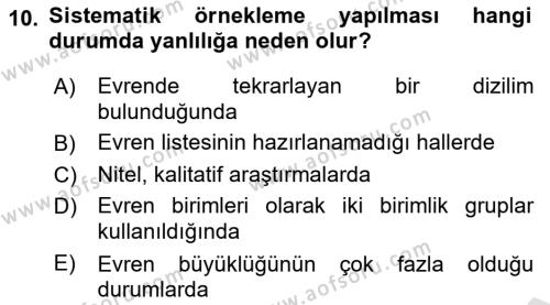 Sağlık Hizmetlerinde Araştırma Ve Değerlendirme Dersi 2022 - 2023 Yılı Yaz Okulu Sınavı 10. Soru