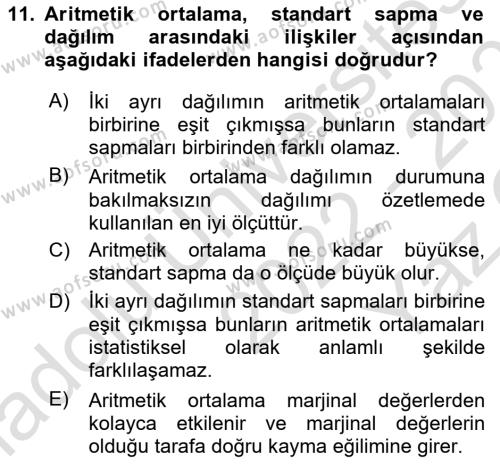 Sağlık Hizmetlerinde Araştırma Ve Değerlendirme Dersi 2022 - 2023 Yılı Yaz Okulu Sınavı 11. Soru