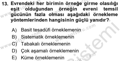 Sağlık Hizmetlerinde Araştırma Ve Değerlendirme Dersi 2022 - 2023 Yılı Yaz Okulu Sınavı 13. Soru