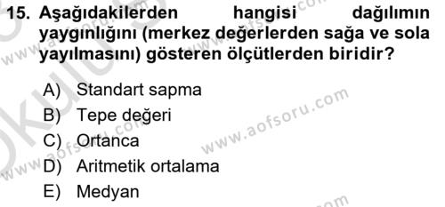 Sağlık Hizmetlerinde Araştırma Ve Değerlendirme Dersi 2022 - 2023 Yılı Yaz Okulu Sınavı 15. Soru