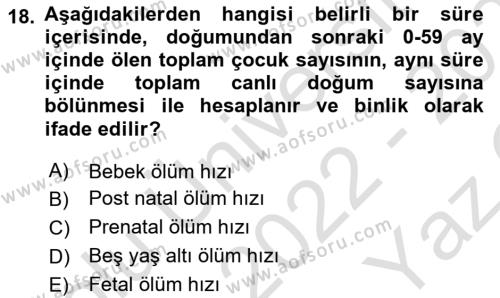 Sağlık Hizmetlerinde Araştırma Ve Değerlendirme Dersi 2022 - 2023 Yılı Yaz Okulu Sınavı 18. Soru