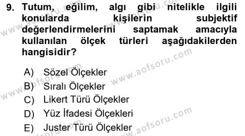 Sağlık Hizmetlerinde Araştırma Ve Değerlendirme Dersi 2022 - 2023 Yılı Yaz Okulu Sınavı 9. Soru