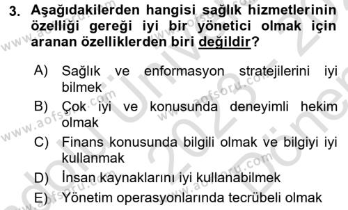 Sağlık Hizmetlerinde Araştırma Ve Değerlendirme Dersi 2023 - 2024 Yılı (Final) Dönem Sonu Sınavı 3. Soru