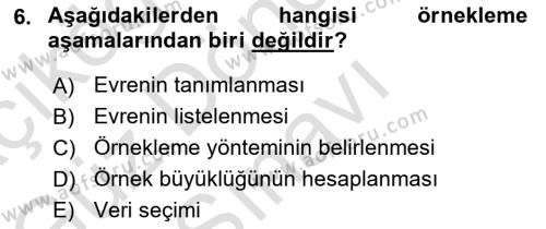 Sağlık Hizmetlerinde Araştırma Ve Değerlendirme Dersi 2023 - 2024 Yılı (Final) Dönem Sonu Sınavı 6. Soru