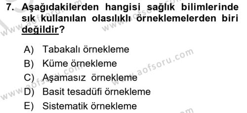 Sağlık Hizmetlerinde Araştırma Ve Değerlendirme Dersi 2023 - 2024 Yılı (Final) Dönem Sonu Sınavı 7. Soru