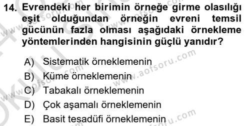 Sağlık Hizmetlerinde Araştırma Ve Değerlendirme Dersi 2023 - 2024 Yılı Yaz Okulu Sınavı 14. Soru