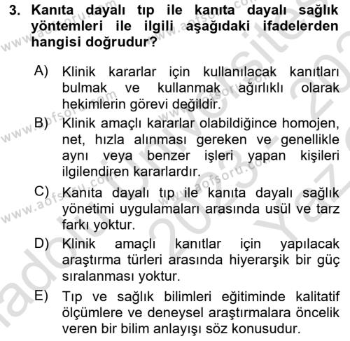 Sağlık Hizmetlerinde Araştırma Ve Değerlendirme Dersi 2023 - 2024 Yılı Yaz Okulu Sınavı 3. Soru