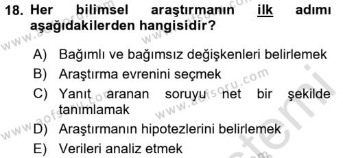 Sağlık Hizmetlerinde Araştırma Ve Değerlendirme Dersi 2024 - 2025 Yılı (Vize) Ara Sınavı 18. Soru