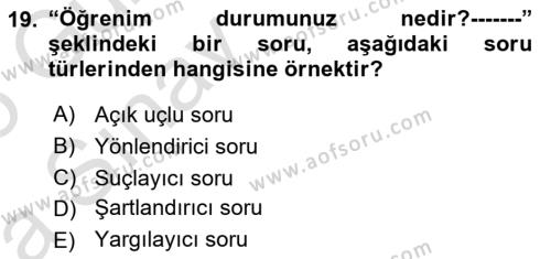 Sağlık Hizmetlerinde Araştırma Ve Değerlendirme Dersi 2024 - 2025 Yılı (Vize) Ara Sınavı 19. Soru