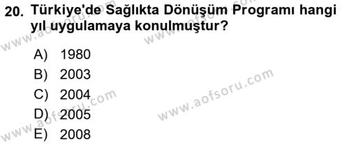 Sağlık İşletmelerinde Finansal Yönetim Dersi 2020 - 2021 Yılı Yaz Okulu Sınavı 20. Soru