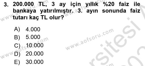 Sağlık İşletmelerinde Finansal Yönetim Dersi 2020 - 2021 Yılı Yaz Okulu Sınavı 3. Soru