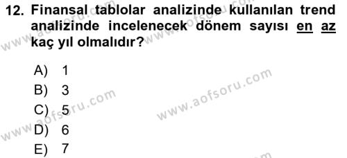 Sağlık İşletmelerinde Finansal Yönetim Dersi 2021 - 2022 Yılı (Vize) Ara Sınavı 12. Soru