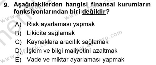 Sağlık İşletmelerinde Finansal Yönetim Dersi 2021 - 2022 Yılı (Vize) Ara Sınavı 9. Soru