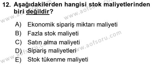 Sağlık İşletmelerinde Finansal Yönetim Dersi 2021 - 2022 Yılı Yaz Okulu Sınavı 12. Soru