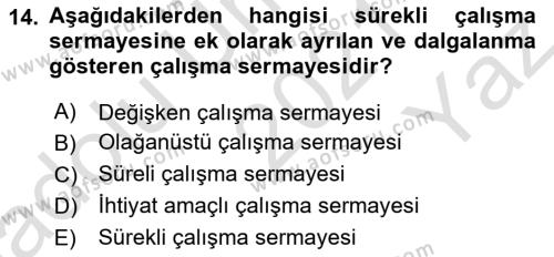 Sağlık İşletmelerinde Finansal Yönetim Dersi 2021 - 2022 Yılı Yaz Okulu Sınavı 14. Soru