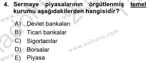 Sağlık İşletmelerinde Finansal Yönetim Dersi 2021 - 2022 Yılı Yaz Okulu Sınavı 4. Soru