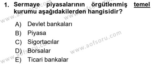 Sağlık İşletmelerinde Finansal Yönetim Dersi 2022 - 2023 Yılı Yaz Okulu Sınavı 1. Soru