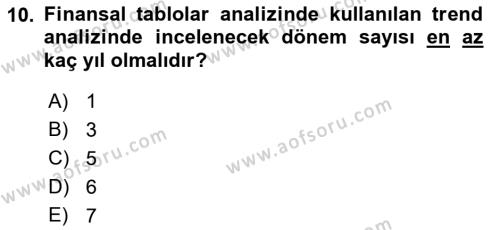 Sağlık İşletmelerinde Finansal Yönetim Dersi 2022 - 2023 Yılı Yaz Okulu Sınavı 10. Soru