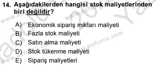 Sağlık İşletmelerinde Finansal Yönetim Dersi 2022 - 2023 Yılı Yaz Okulu Sınavı 14. Soru