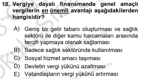 Sağlık İşletmelerinde Finansal Yönetim Dersi 2022 - 2023 Yılı Yaz Okulu Sınavı 18. Soru