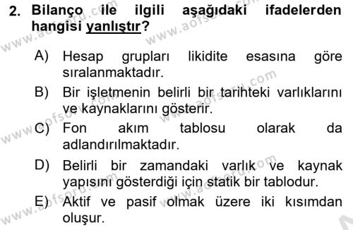 Sağlık İşletmelerinde Finansal Yönetim Dersi 2022 - 2023 Yılı Yaz Okulu Sınavı 2. Soru