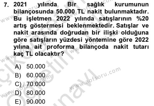 Sağlık İşletmelerinde Finansal Yönetim Dersi 2022 - 2023 Yılı Yaz Okulu Sınavı 7. Soru