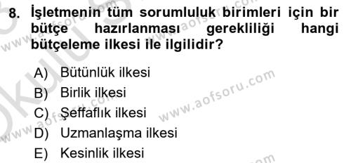 Sağlık İşletmelerinde Finansal Yönetim Dersi 2022 - 2023 Yılı Yaz Okulu Sınavı 8. Soru