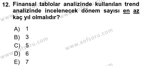 Sağlık İşletmelerinde Finansal Yönetim Dersi 2023 - 2024 Yılı (Vize) Ara Sınavı 12. Soru