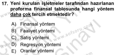 Sağlık İşletmelerinde Finansal Yönetim Dersi 2023 - 2024 Yılı (Vize) Ara Sınavı 17. Soru