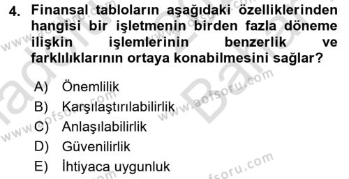 Sağlık İşletmelerinde Finansal Yönetim Dersi 2023 - 2024 Yılı (Vize) Ara Sınavı 4. Soru