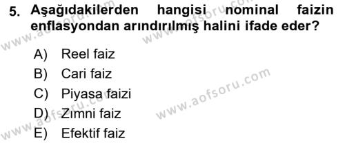 Sağlık İşletmelerinde Finansal Yönetim Dersi 2023 - 2024 Yılı (Vize) Ara Sınavı 5. Soru