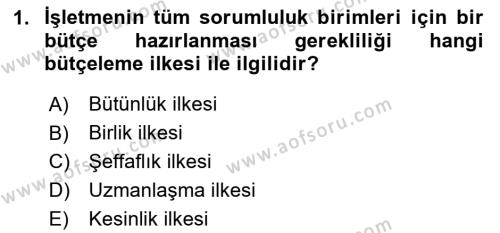 Sağlık İşletmelerinde Finansal Yönetim Dersi 2023 - 2024 Yılı (Final) Dönem Sonu Sınavı 1. Soru