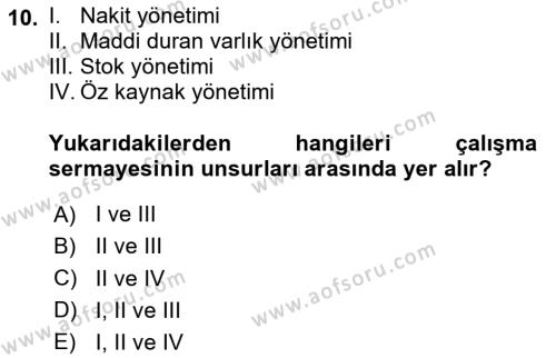 Sağlık İşletmelerinde Finansal Yönetim Dersi 2023 - 2024 Yılı (Final) Dönem Sonu Sınavı 10. Soru